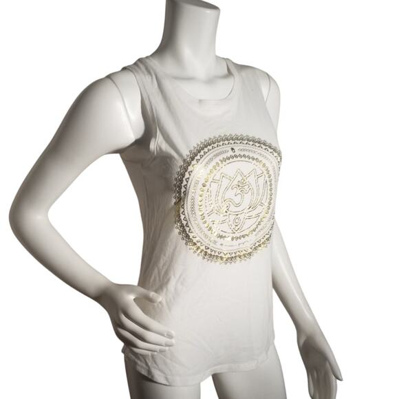 Spiritual Gangster Womens Small White Gold Foil Sleeveless Yoga Tank Top - Picture 3 of 7